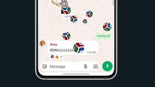 a soccer ball and a fire emoji. The WhatsApp message input field and microphone button are visible at the bottom.